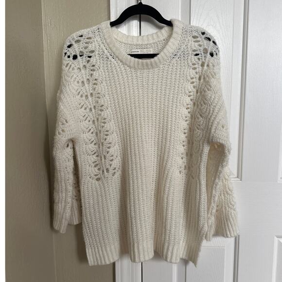 Pilcro Anthropologie Devenne Pointelle Knitted Pullover Small Ivory Sweater‎ - Picture 2 of 8